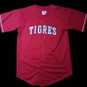 Red Tigres Baseball Jersey Large Teamwork Athletic Apparel Embroidered Y2K USA